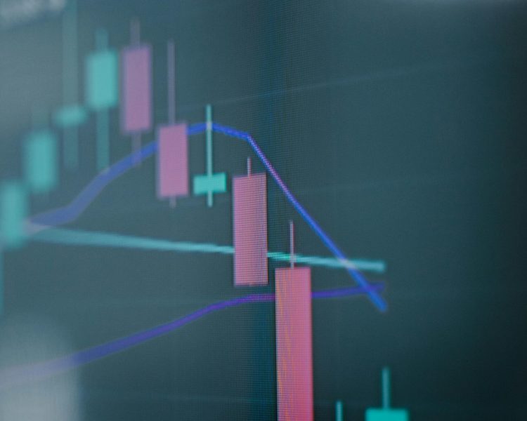 Close-up of a digital stock market chart showcasing analytics on a screen.